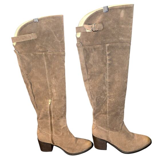 Quipid 9 Tan Women's Thigh High Over Knee Boots 3 1?2 Inch Heel Shoes - Picture 1 of 7